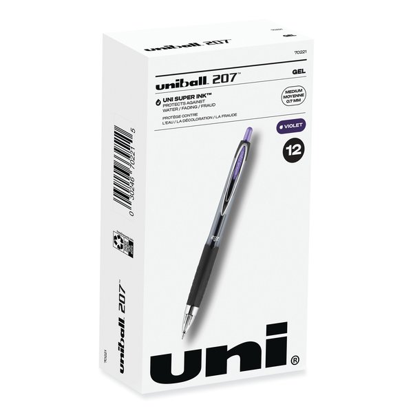 Uni-Ball Signo 207 Gel Pen, 0.7mm, Purple Ink, Smoke/Black/Purple Barrel, PK12 70221